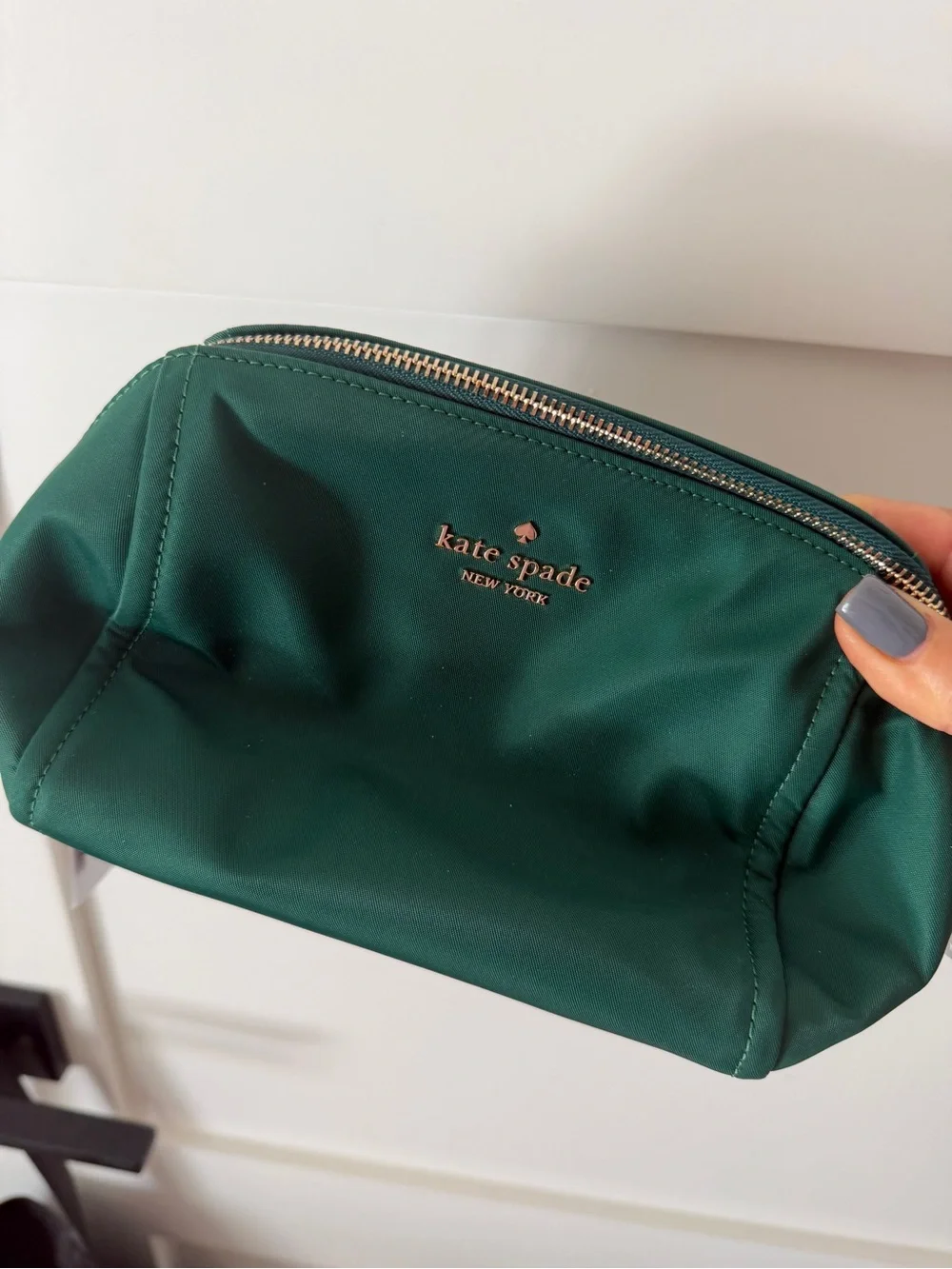 kate spade Green Nylon Cosmetic Pouch with Gold Hardware